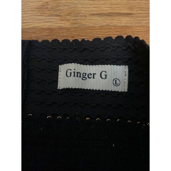 Ginger G Black & Gold pleated Textured Skirt Woven zigzag Pattern Size Large - Picture 5 of 8